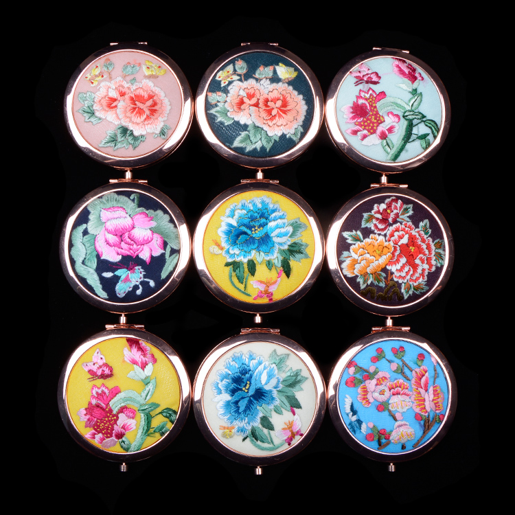 铁岭化妆随身镜精品出国送礼刺绣中国风古风摄影 手绣镜子